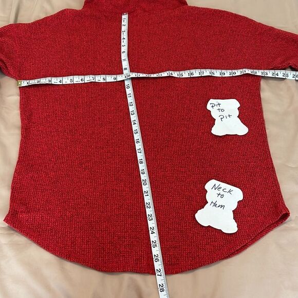 Time & Tru szM red and black marbled thermal long sleeve cowl neck sweater EUC - Picture 9 of 10